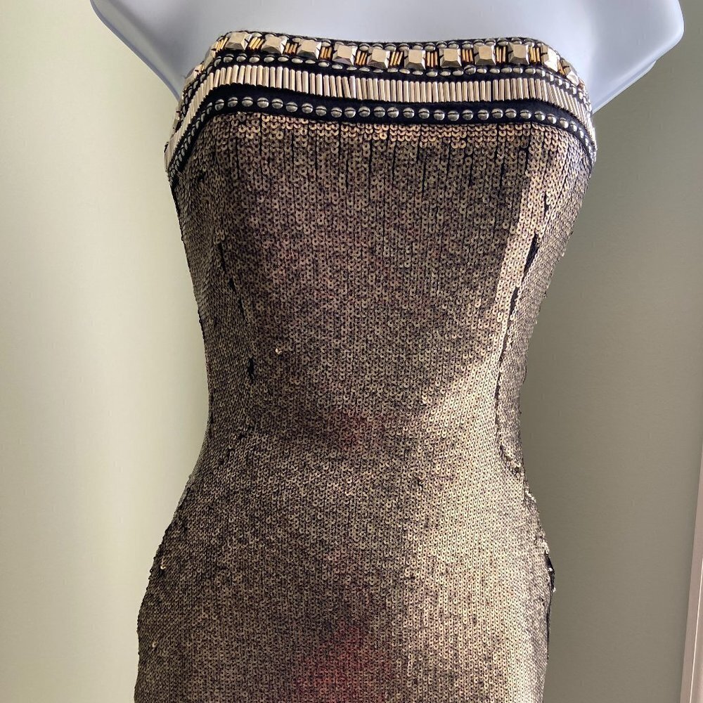 BEBE Embellished Mini Strapless Holiday Party Sequin Dress XXS
